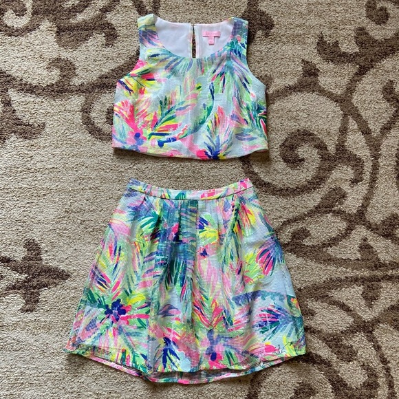 Lilly PULITZER Hilah Floral Print Mesh Skirt & Top Set Neon Multicolor SZ 00 XXS - Picture 5 of 15